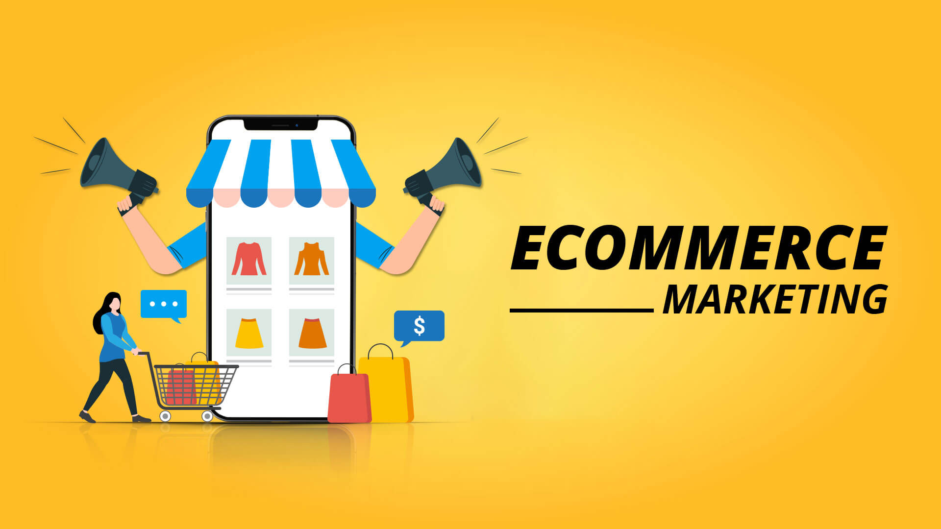 E-commerce marketing illustration with an online storefront
